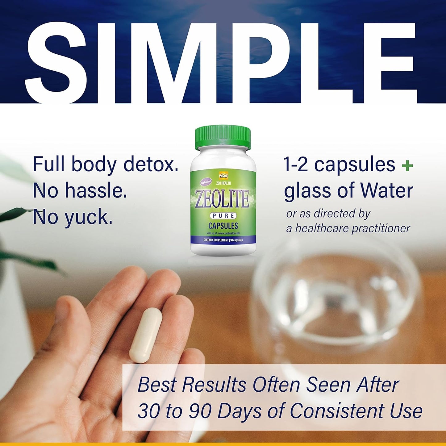 Zeolite Pure Capsules – 900mg Extra Strength Detox, 90 Count | Zeo Health